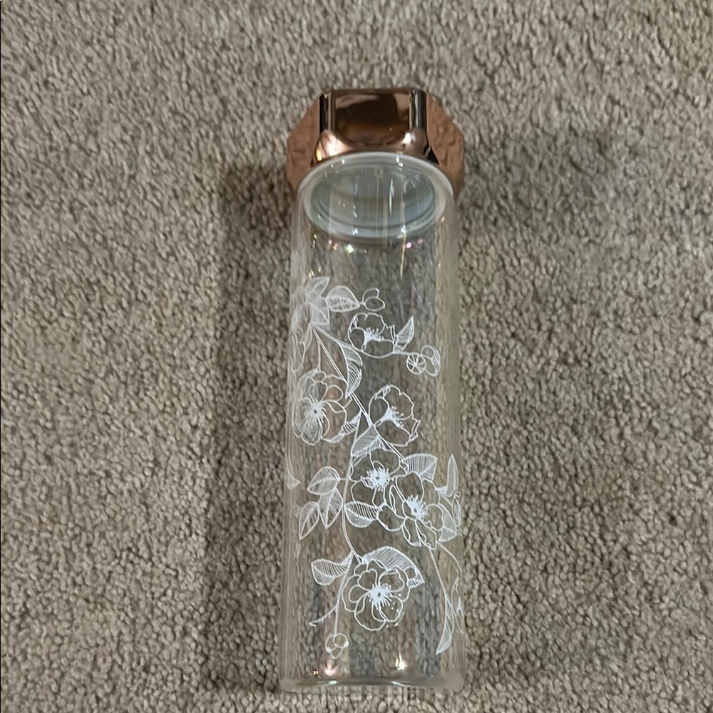🥤 B2G1FREE Apana - Glass Water Bottle - Rose Gold Lid- iridescent floral flowers